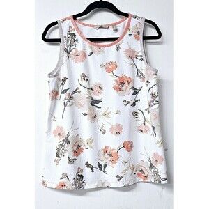 ISAAC MIZRAHI White Floral Sleeveless Slight Stretch Women Tank Top Shirt (M)
